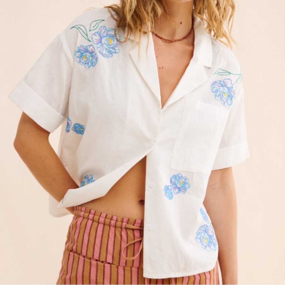 Floral Embroidered Surf Shirt